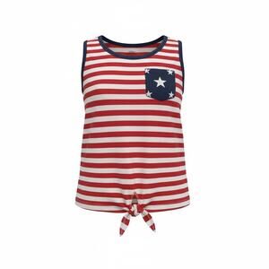 Celebrate Patriotic Girls Red White Blue Striped Tie Front Tank Top Size M 7 8